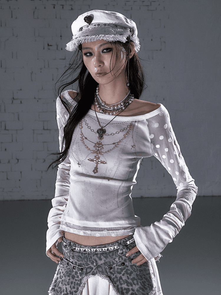 NO ROMANCE Baroque flock wing embroidery slim fit long sleeve