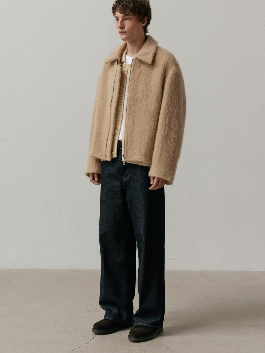 알파카 울 집업 블루종_베이지