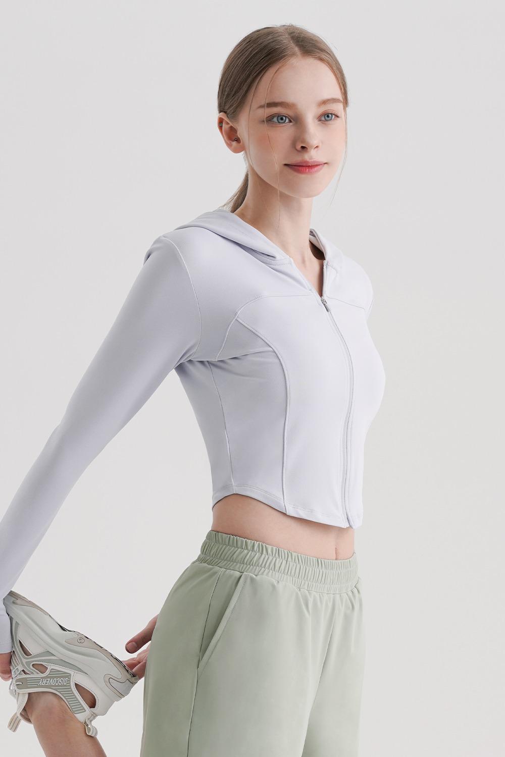 소프트 라운드 크롭 후드집업 라이트그레이