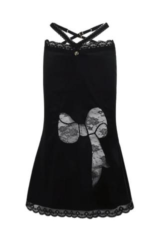 RoomSERVICE888 / Bowknot Embroidered Lace Midi Skirt / Black