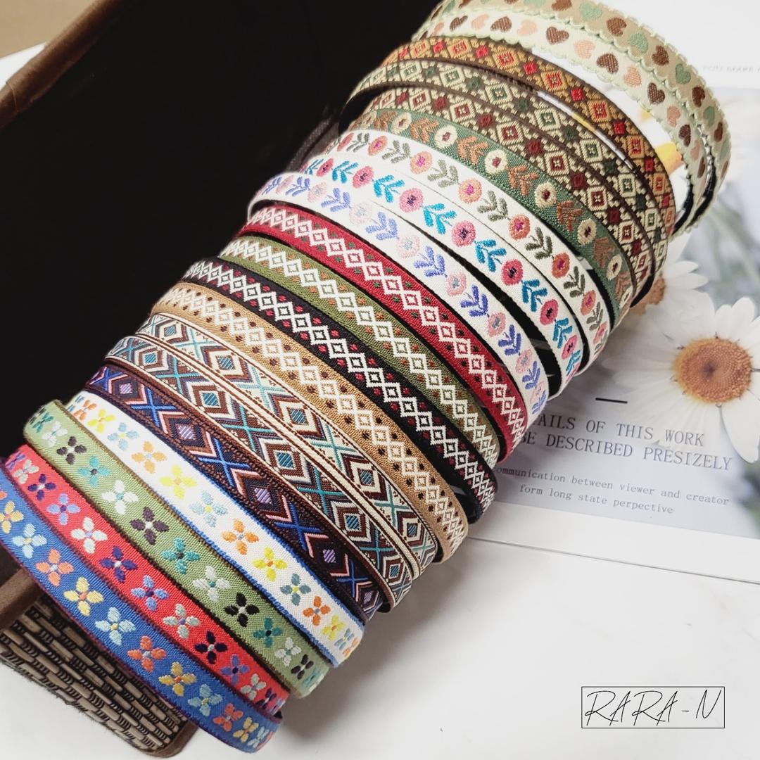 [자체제작]1+1할인 빈티지 자수 플라워 보헤미안 머리띠 슬림 데일리 헤어밴드 꾸안꾸 심플