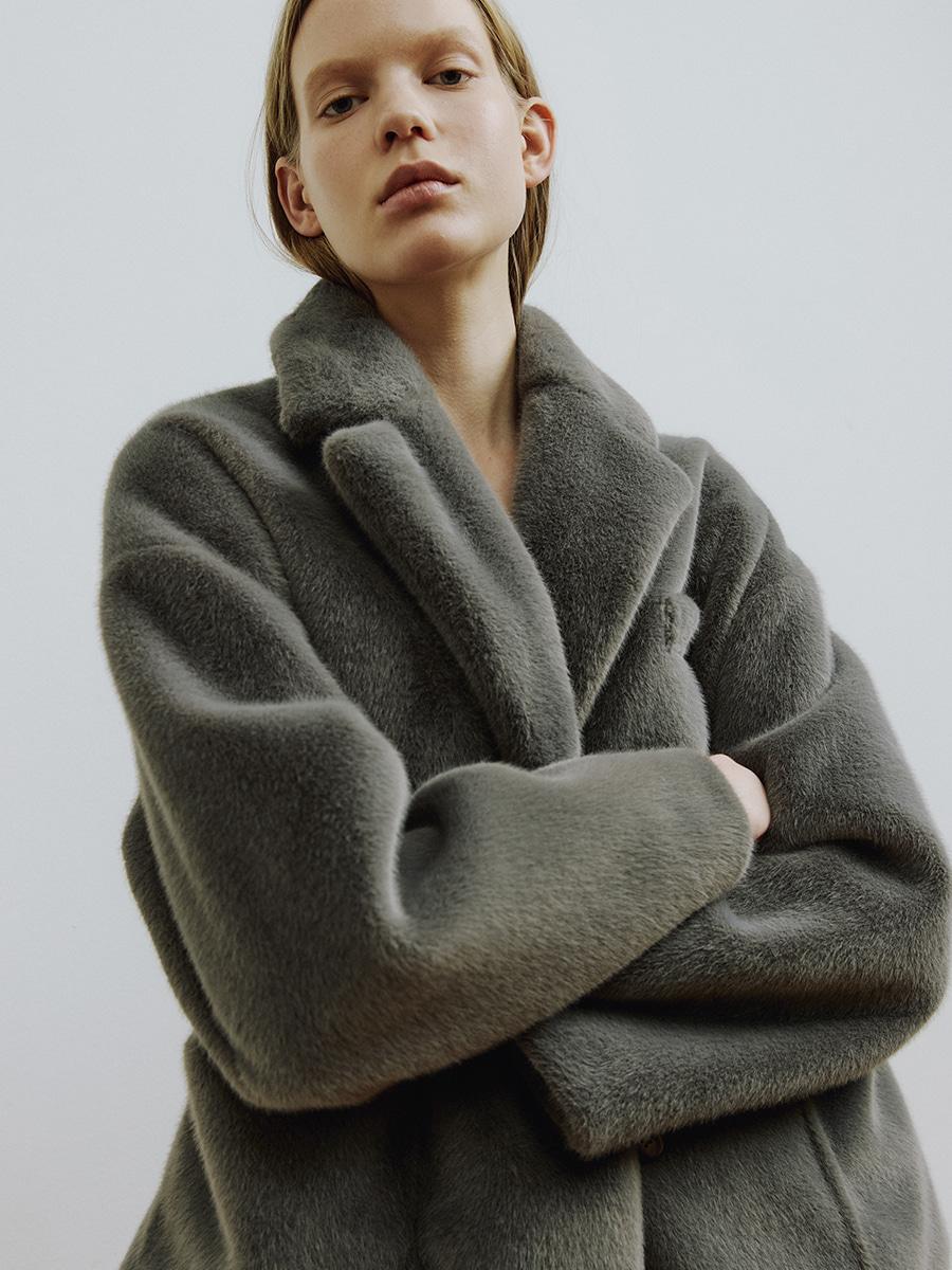 MOLI light faux fur blazer jacket [Dark Gray]