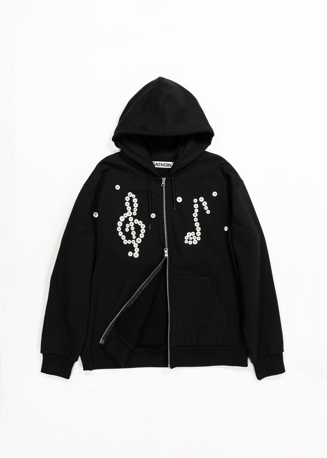 [4/11 출고] MOTHER-OF-PEARL BUTTON MELODY HOODED ZIP-UP - BLACK