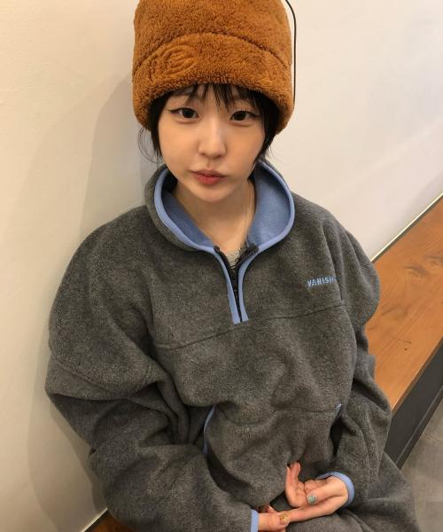 Fleece pullover half zip-up_melange gray