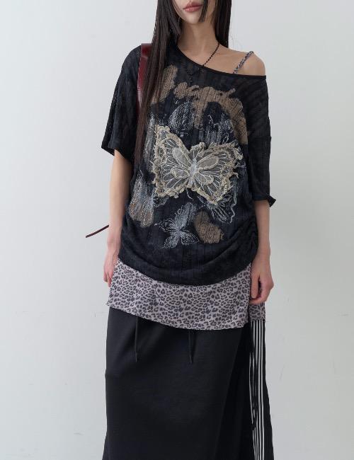 butterfly grunge shirring tee