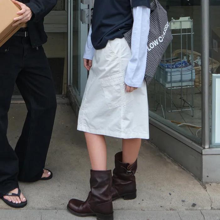 WASHED COTTON POCKET SKIRT_WHITE [LC261SK03WH]