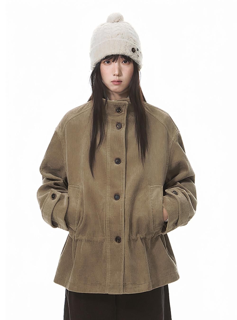 Collared Pleated Corduroy Retro Jacket (2color)