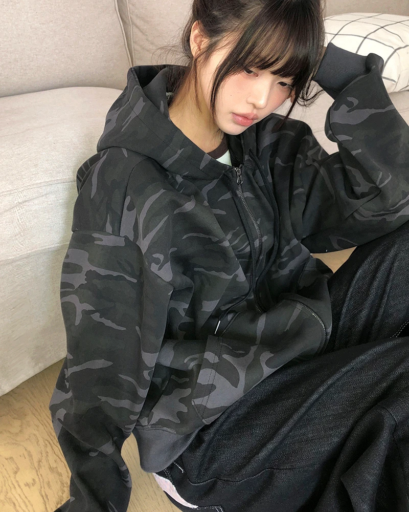 [투웨이/세미크롭✨] 자온 카모 투웨이 세미 크롭 후드 집업