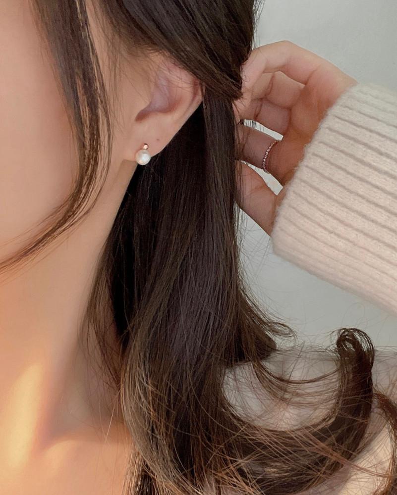 실버925 미니 진주 은볼 귀걸이 (실버,로즈골드)