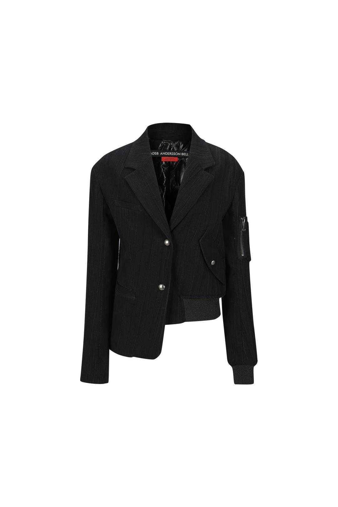 MULINA CRINKLE DENIM BOMBER COMBO JACKET awa551w(WASHED BLACK)