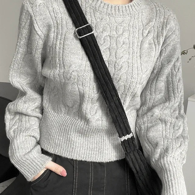 셔링 꽈배기 크롭 니트 (4 color)