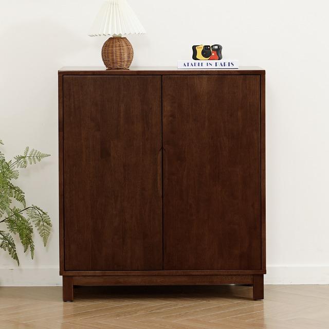 [스칸디 브라운] 고무나무 원목 3단 캐비닛 수납장 800