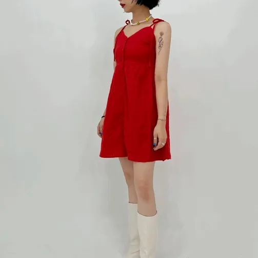 버튼 스트랩 뷔스티에 원피스