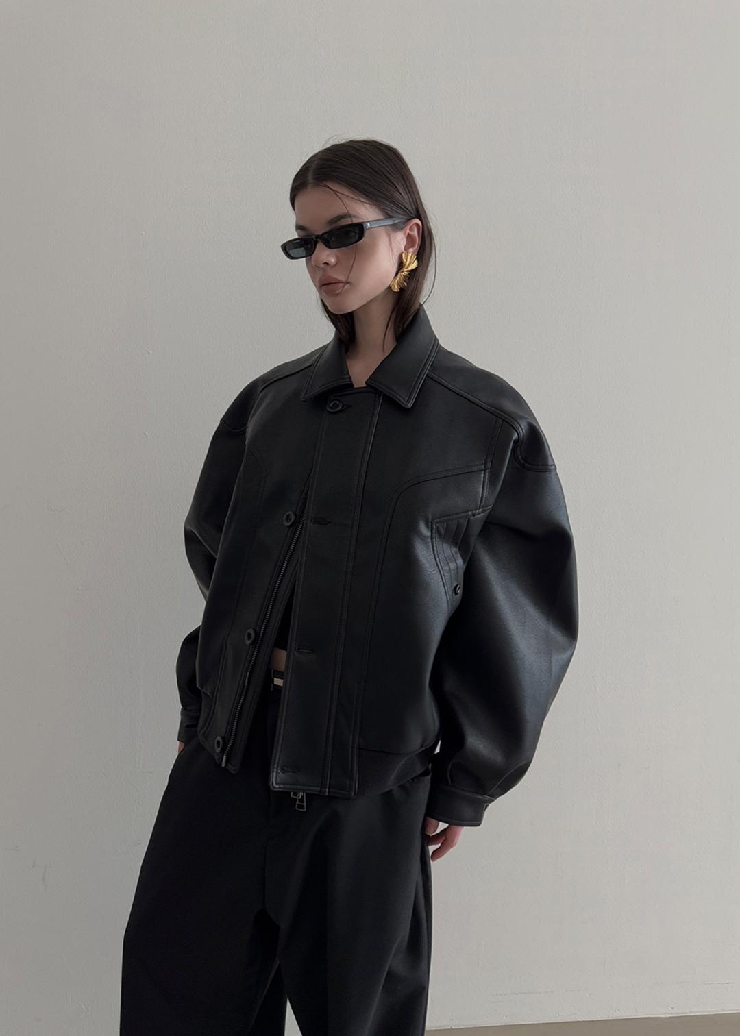 HEAVY LEATHER BLOUSON JACKET [BLACK]