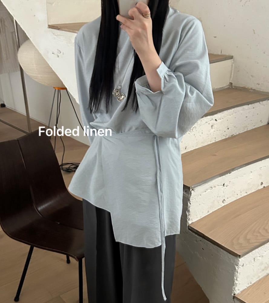 (노랑당일)Basket 바스켓 그랑 랩 블라우스 라운드넥 레이어드 랩 블라우스(3color)