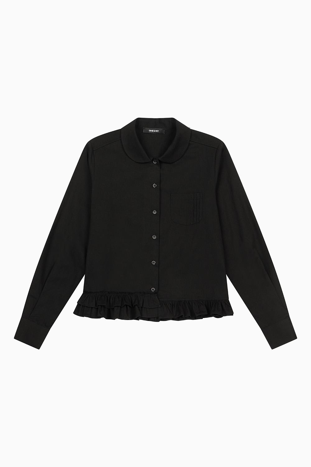 FRILL POCKET BLOUSE, BLACK