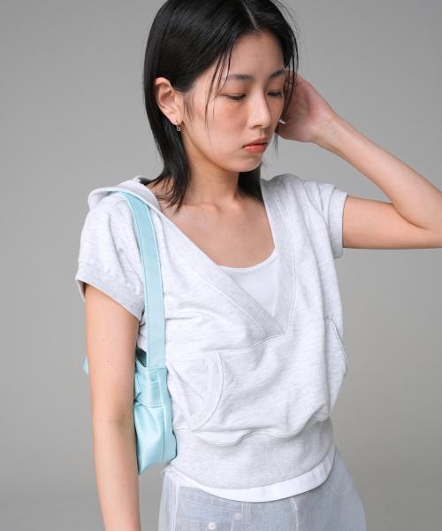 C HALF SLEEVE HOOD SWEATSHIRT_MELANGE