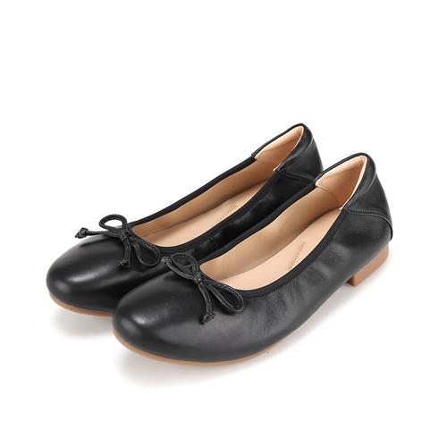 바바라 소가죽 리본 장식 폴링 몰드창 여성 플랫 1.5cm_AAH566BK