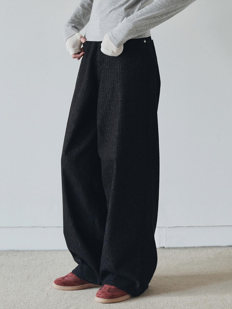 Fleece Non-fade Wide Denim Pants (Black)