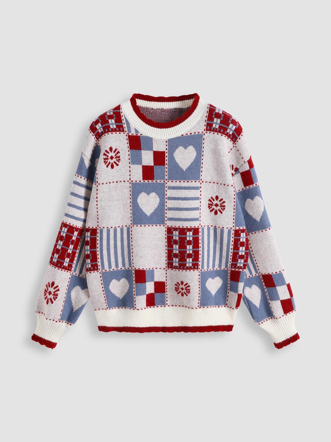 Happy X-mas Heart Firework Pattern Sweater