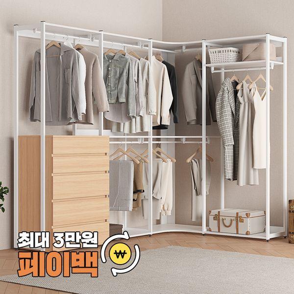 터치 철제 드레스룸 세트 코너형(ㄱ자형) 시스템 옷장 장롱 행거