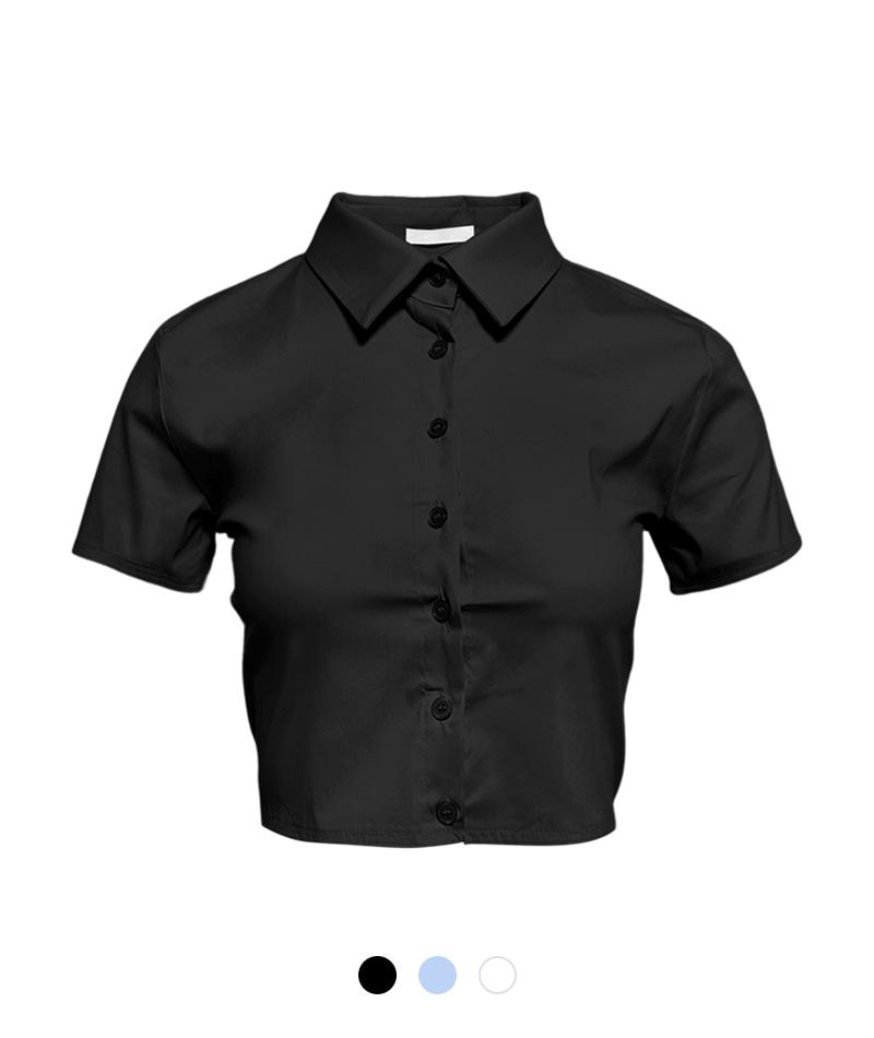 솔리드 슬림핏 카라 셔츠