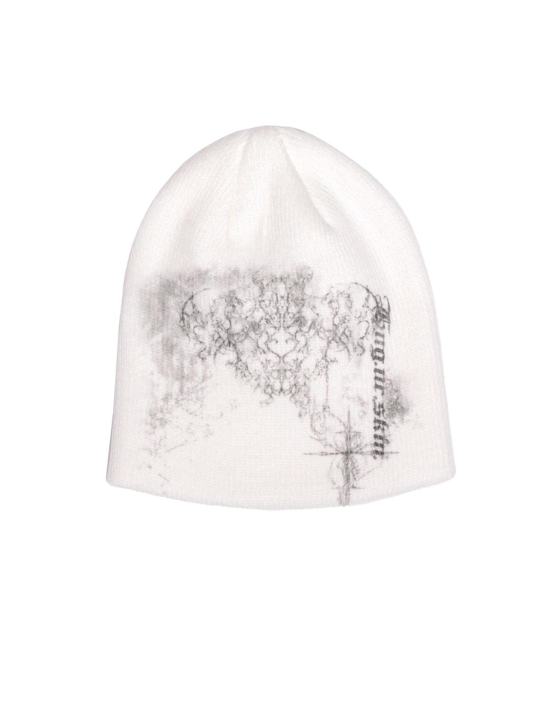 프린트 니트 비니 (화이트)