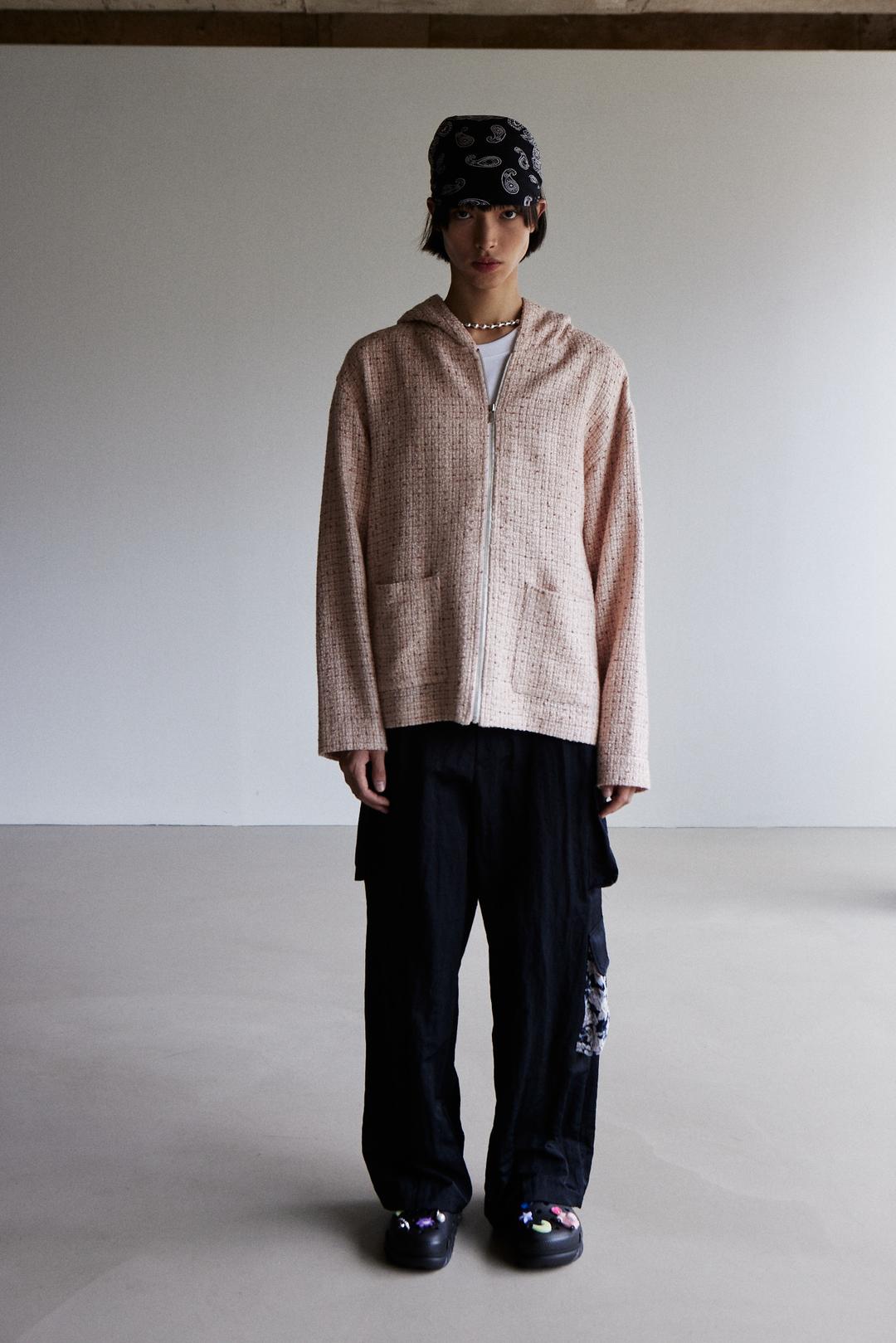 baby pink tweed hood jacket