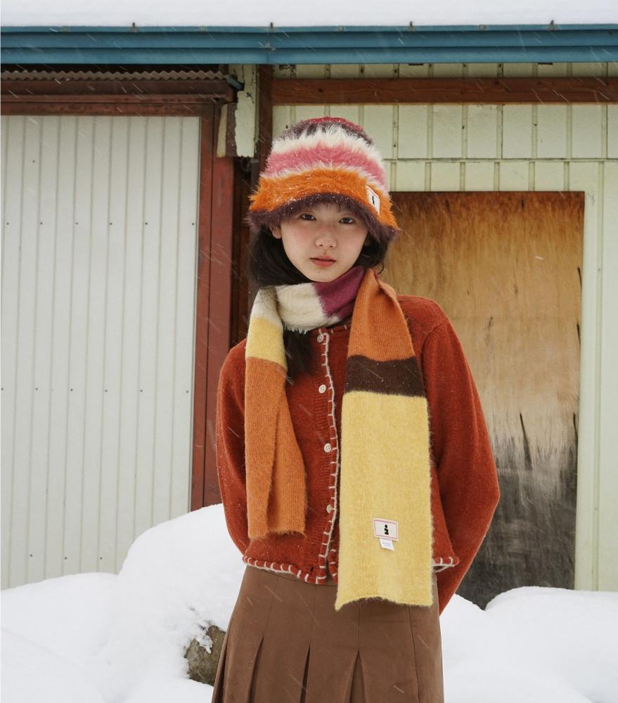 수심 Angora Hat/Muffler(2 color) 앙고라 버킷햇 머플러 목도리 겨울 모자
