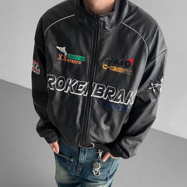 레이싱 패치 레더 점퍼 (2colors)