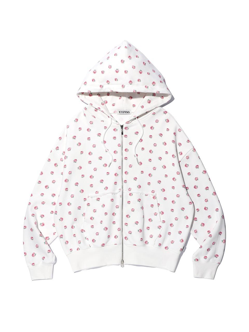 FLOWER PATTERN HOOD ZIP-UP WHITE