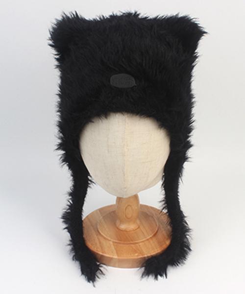 Cat Black Fur Earflap Cap 귀달이모자