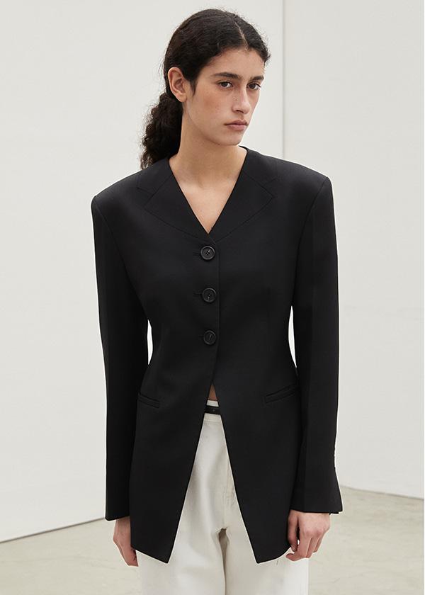 Collarless Wool Jacket_BLACK