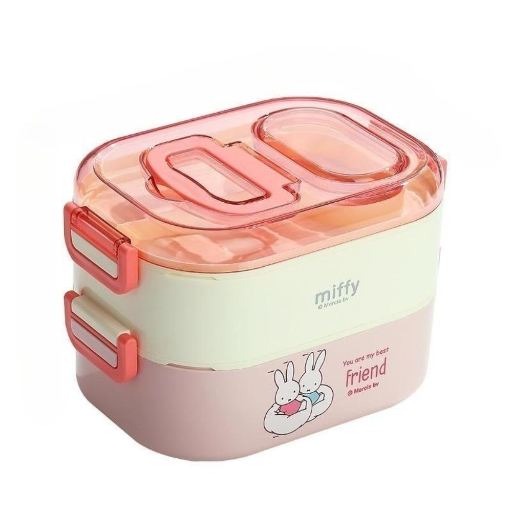 미피 스텐 도시락통 귀여운 캐릭터 학생 직장인 손잡이 2단 핑크 도시락