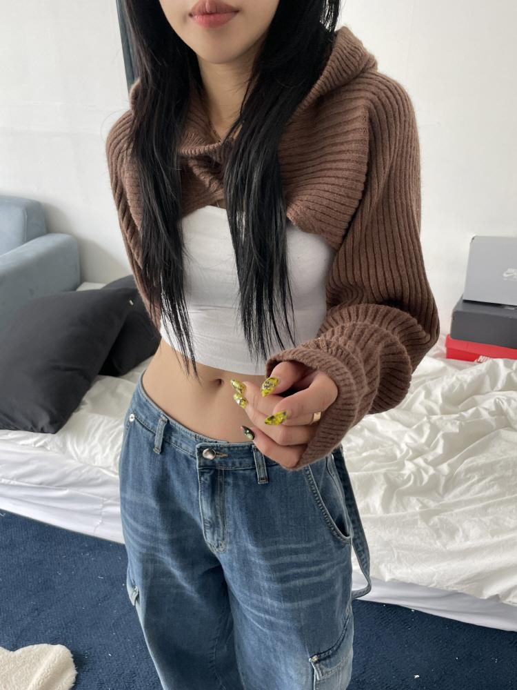 후드 레이어링 크롭 니트 볼레로(3color,10월 13일 출고 예정)