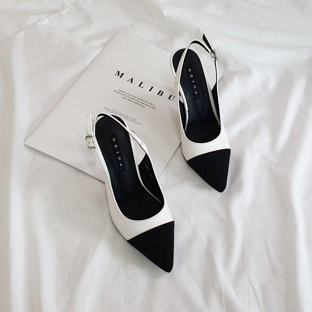 [당일발송]투톤배색 슬링백힐 굽7cm,9cm