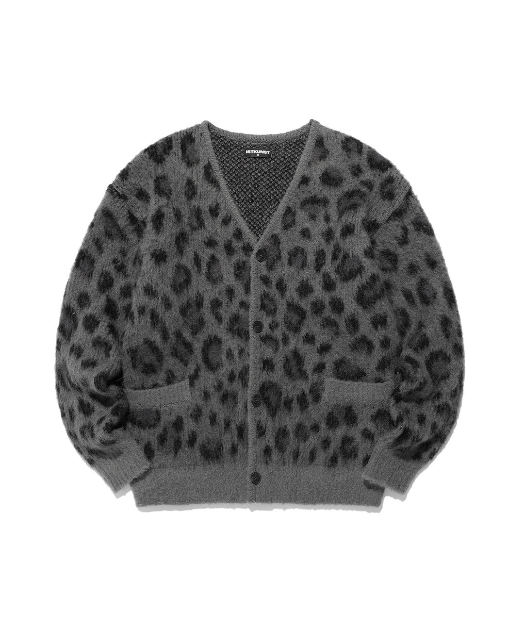 LEOPARD KNIT CARDIGAN_CHARCOAL