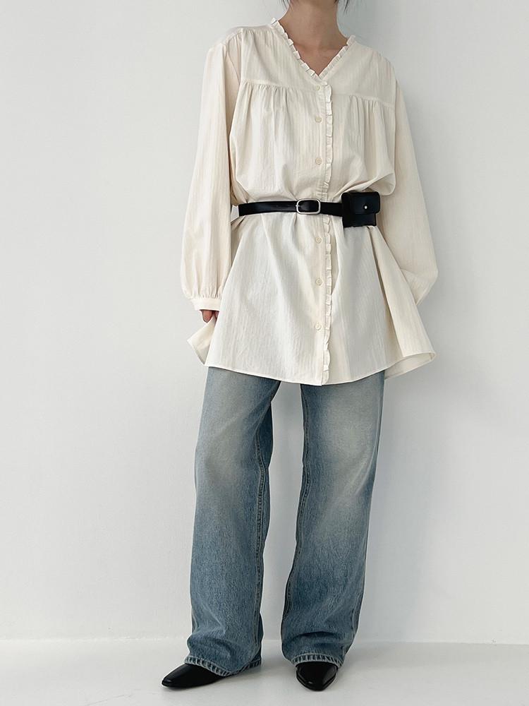 비터스윗 프릴 레이스 롱블라우스 원피스 / Wruf 가을 하객룩 데이트룩 롱원피스