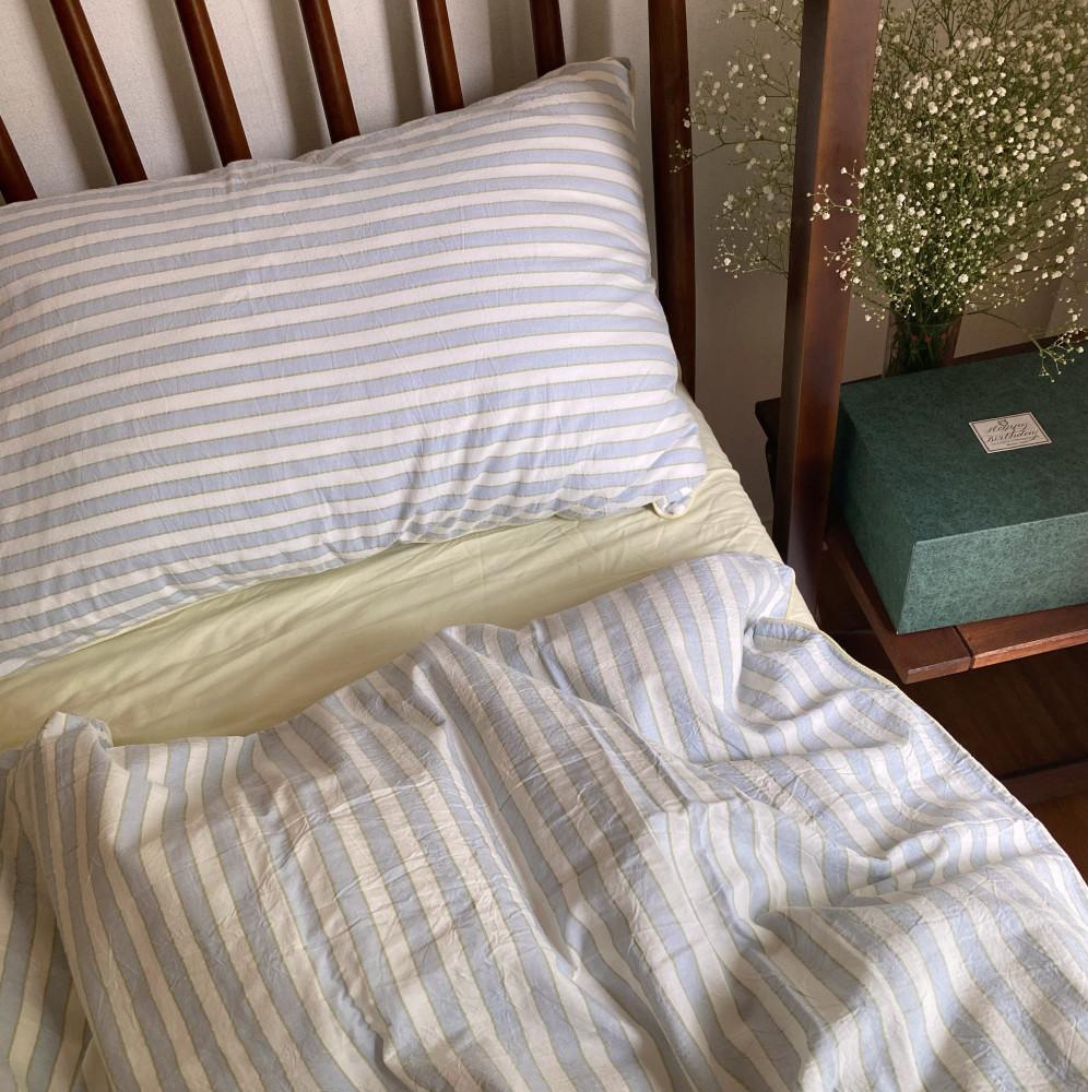 연하늘 스트라이프 사계절 이불 커버 세트 바스락 호텔 순면 침구 S/SS
