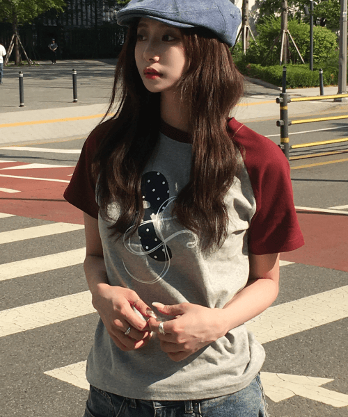 RnR Dot Point Ragian T-shirt Gray-Wine