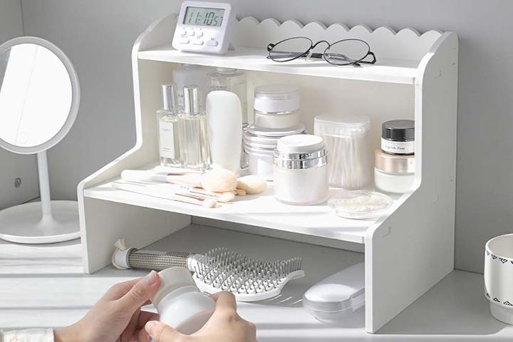 화이트 우드 2단 선반 화장대 책상 수납 정리 3size