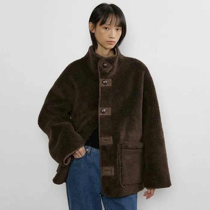 reversible shearling mustang coat-brown