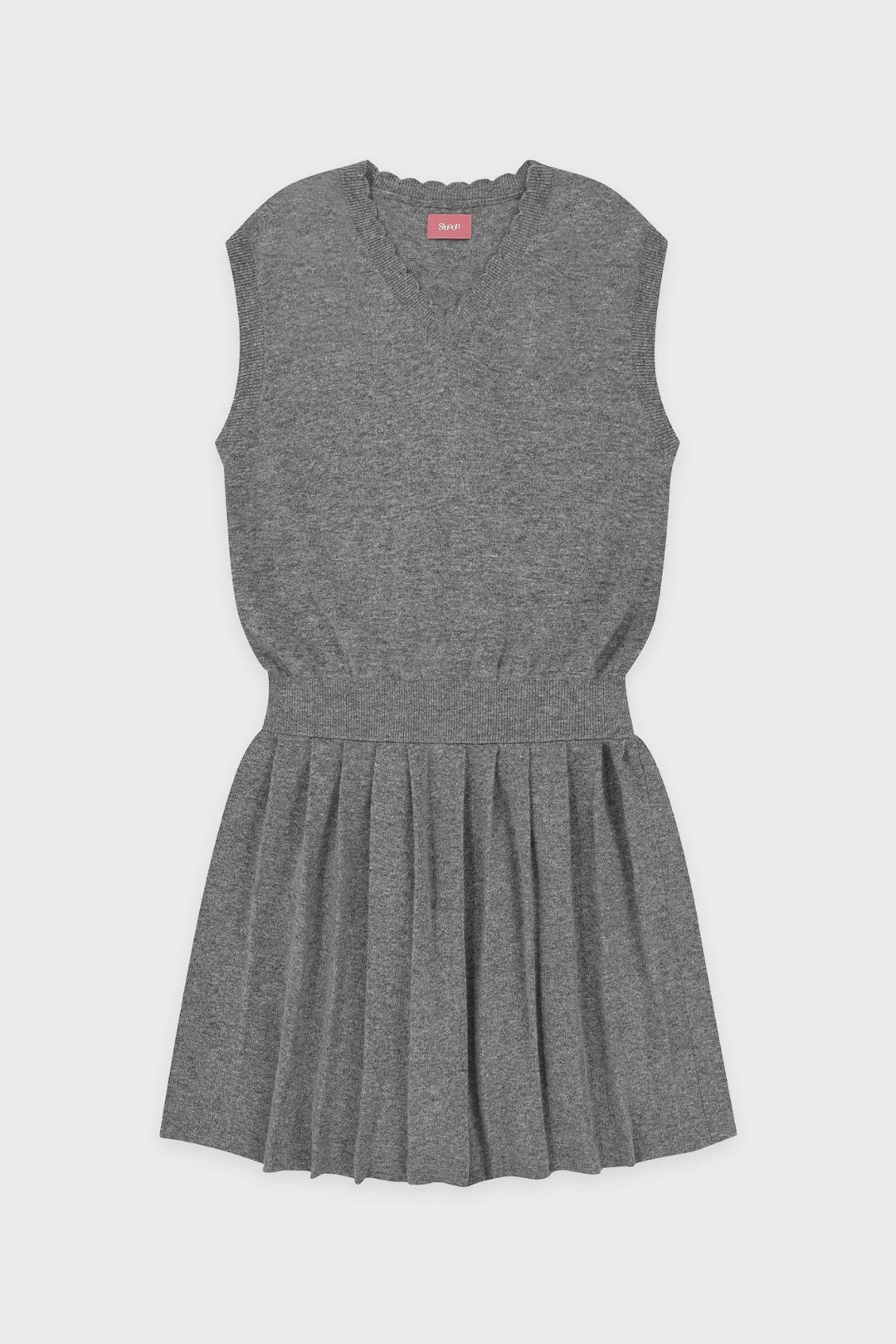 Wool-Blend Pleated Knit Dress (Grey)