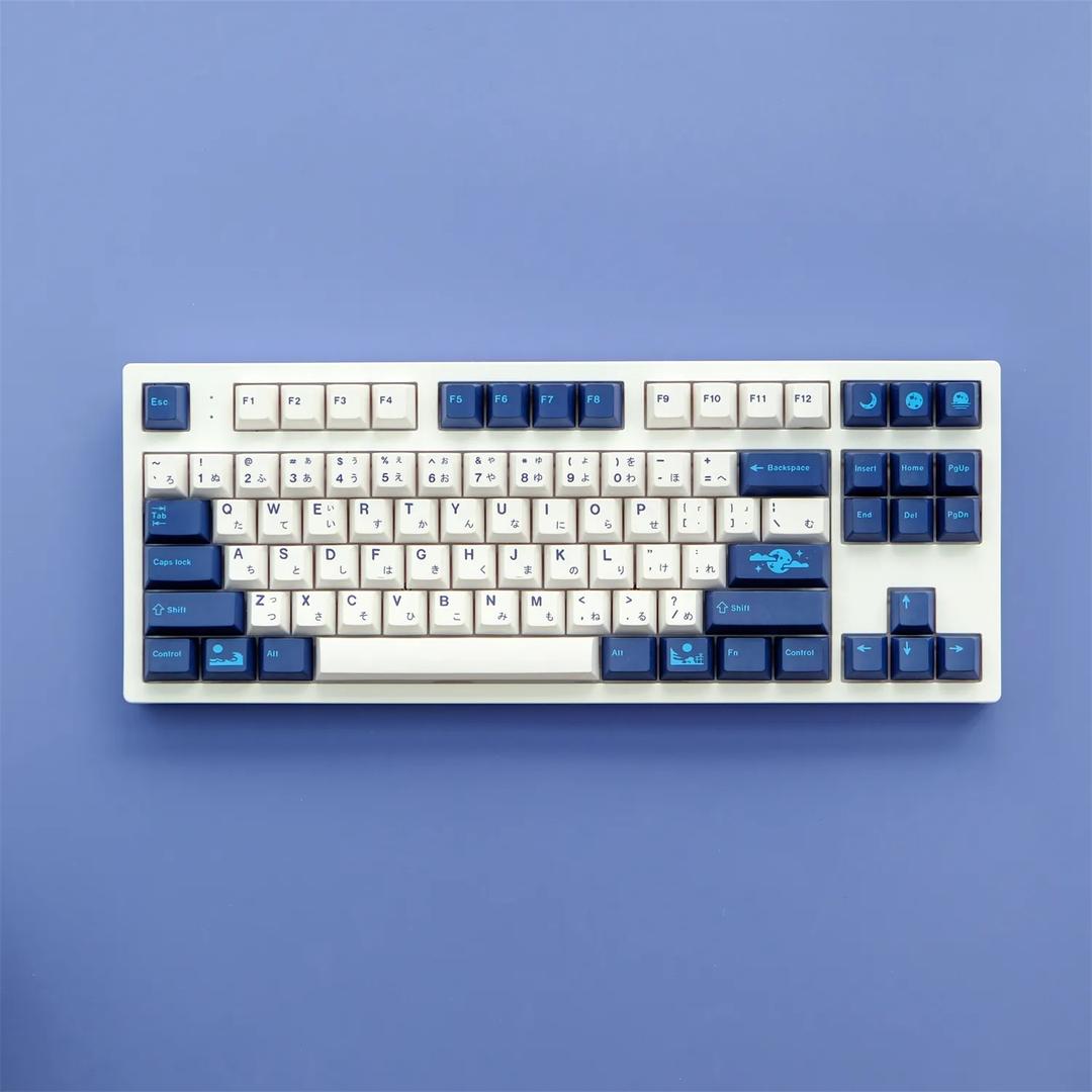 GMK 블루 문 129 키 세트 PBT 키캡, DYE-SUB 심플 블루 화이트 체리 프로필 키캡, MX 스위치 기계식 키보드용