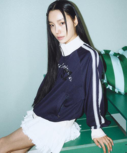 프렌다(PRENDA)  97 LOGO HIGH NECK JERSEY JACKET NAVY - 사이즈 & 후기 | 무신사