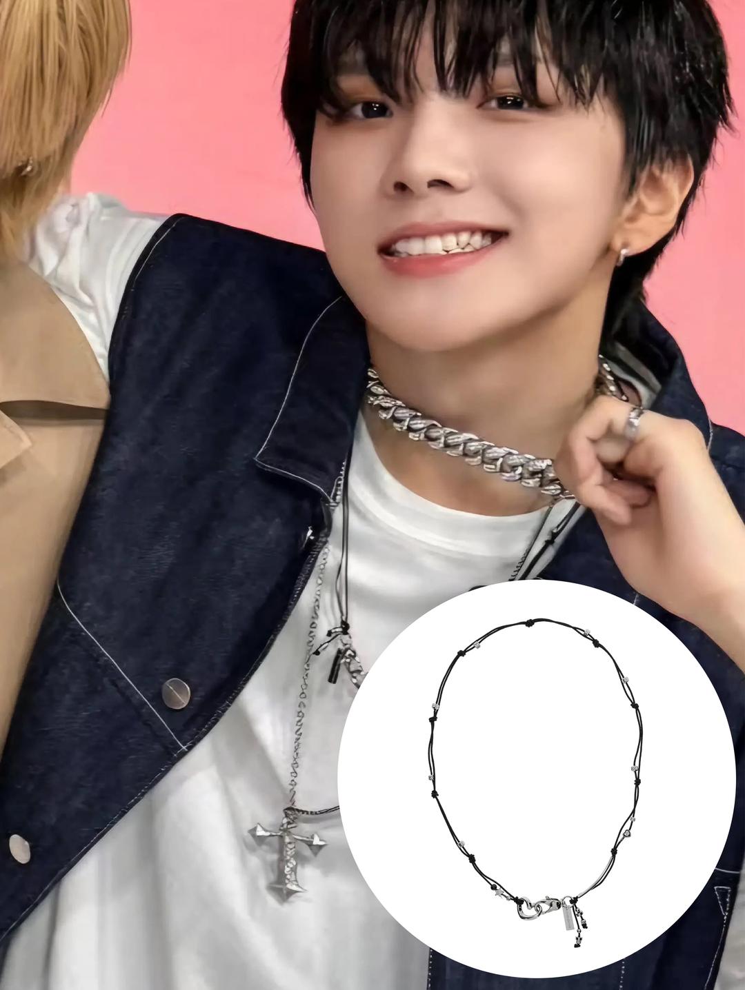 [보이넥스트도어 운학 협찬 착용] 듀얼 스트랩 웨이브 하트 목걸이