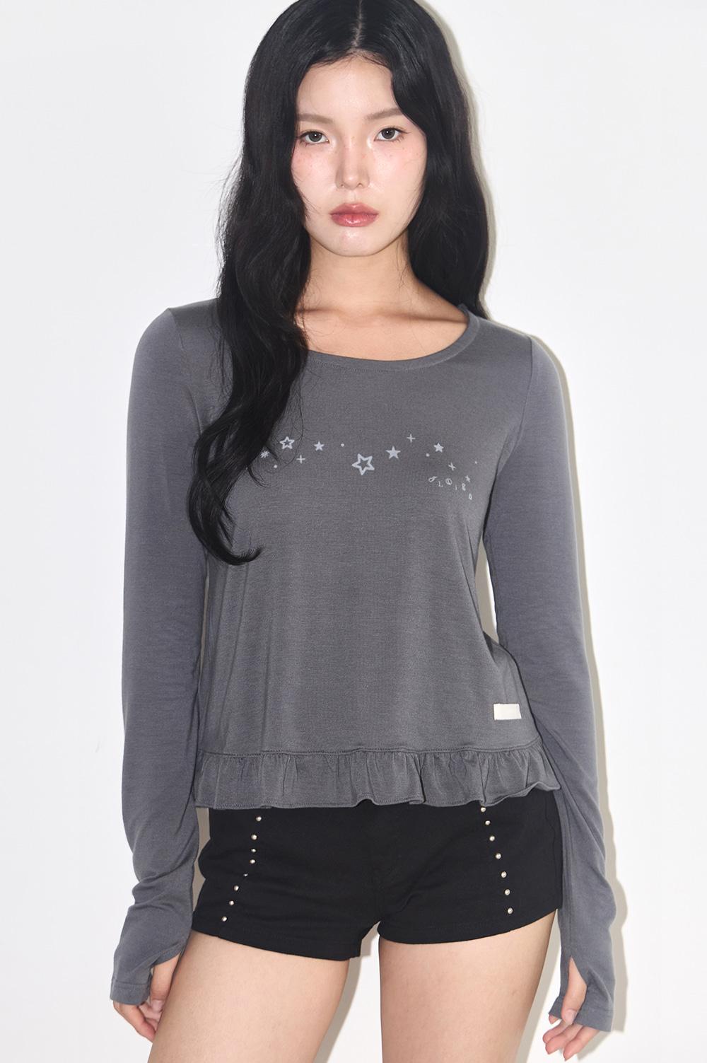 베이직 프릴 롱슬리브 차콜