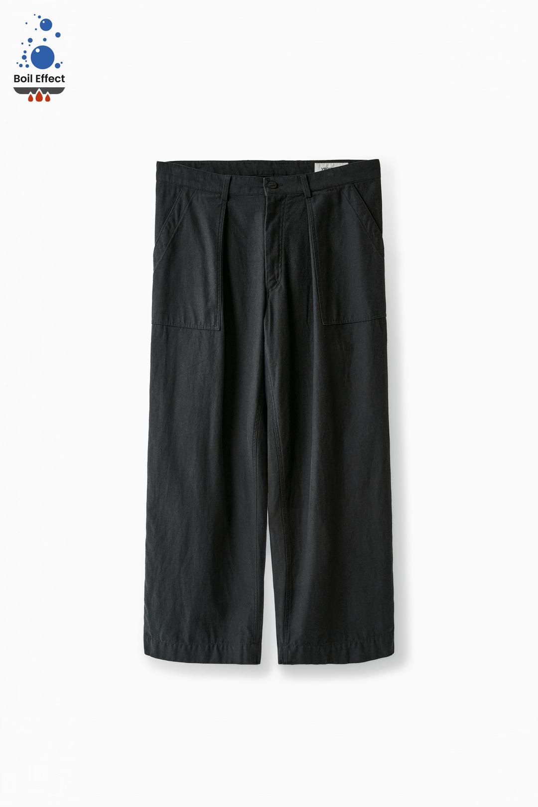 BACK SATIN WASHED WIDE FATIGUE PANTS BLACK (BOIL / EASY CARE)