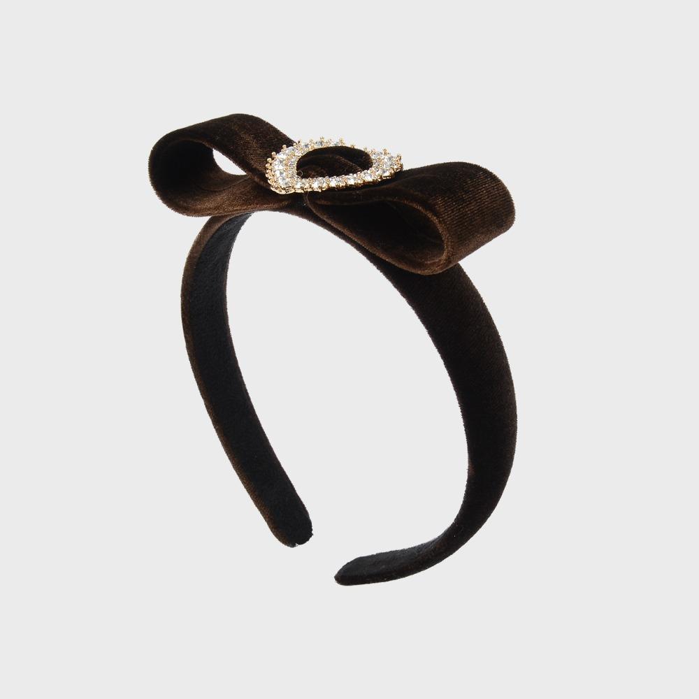 VELVET BOW AND HEART HAIRBAND (BROWN)
