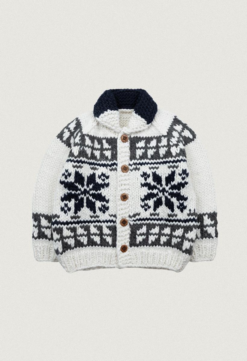 real handmade cowichan shawl collar cardigan_Ivory